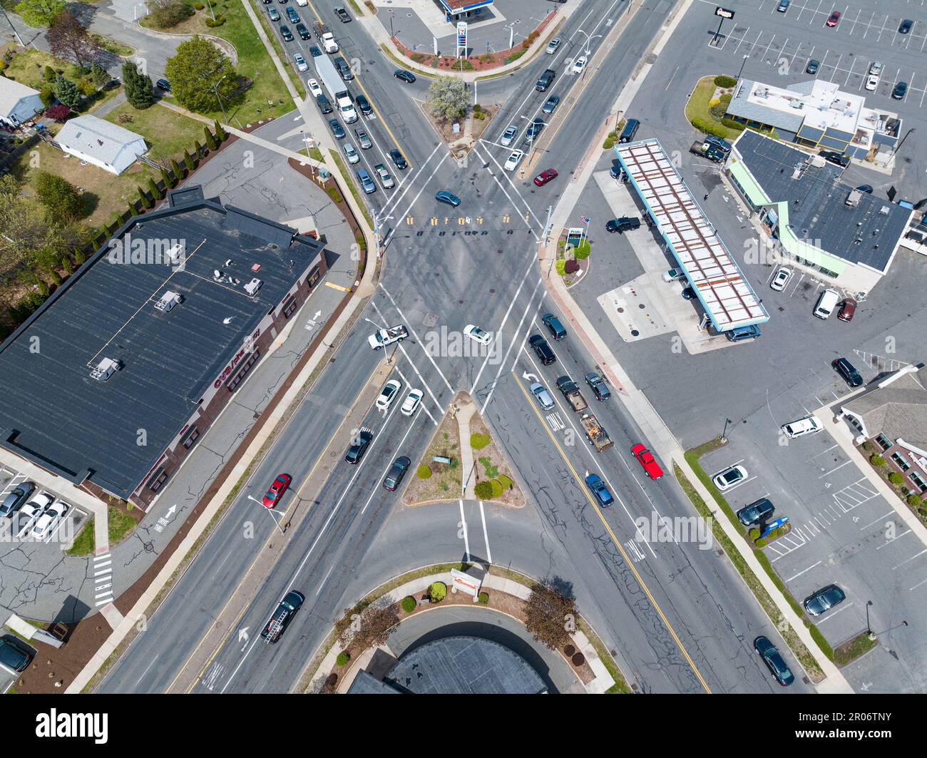 An aerial view of the Xshaped intersection of Wilbraham Road and
