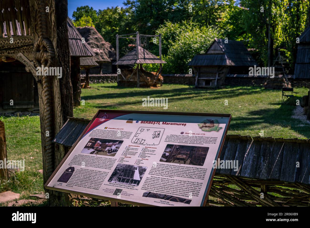 traditional houses from Berbesti, Maramures. Dimitrie Gusti National Village museum in Bucharest, ROMANIA Stock Photo