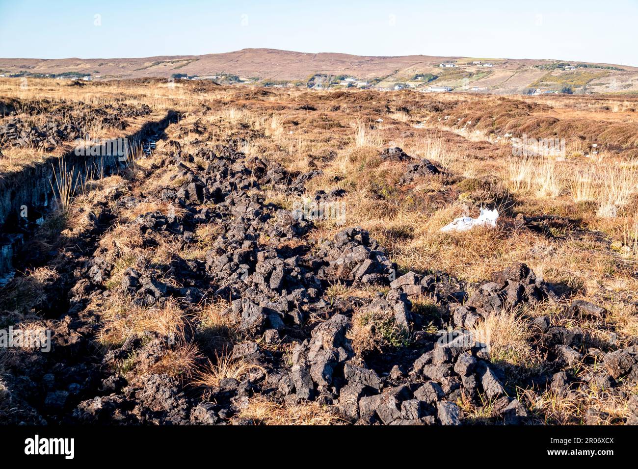 Peat Turf cutting in County Donegal - Ireland. Stock Photo