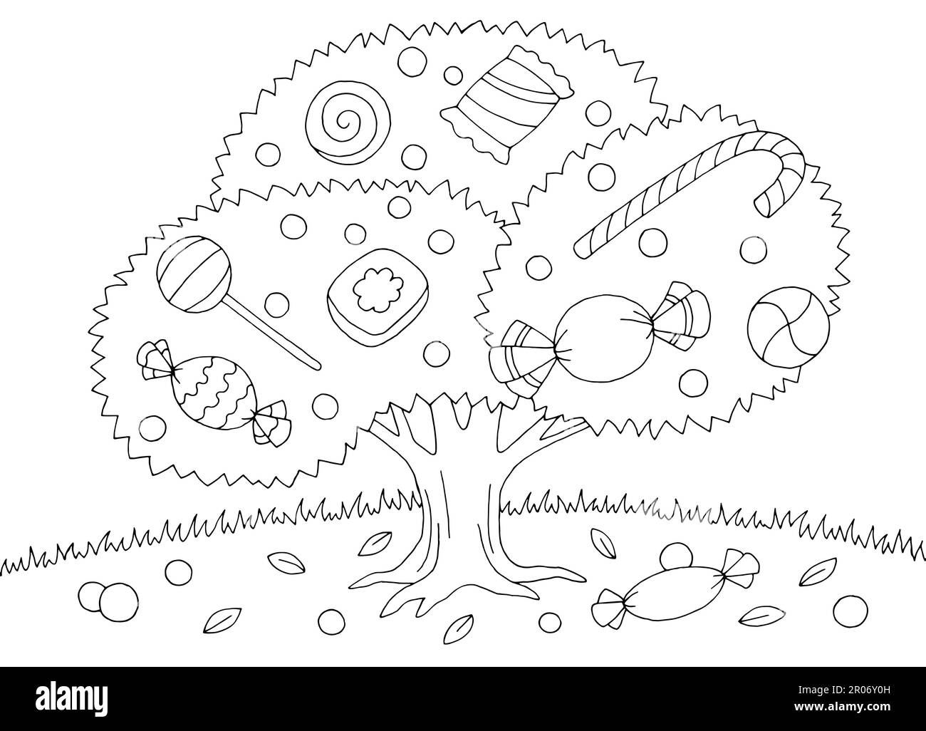 Candy tree graphic black white coloring landscape sketch illustration vector Stock Vector
