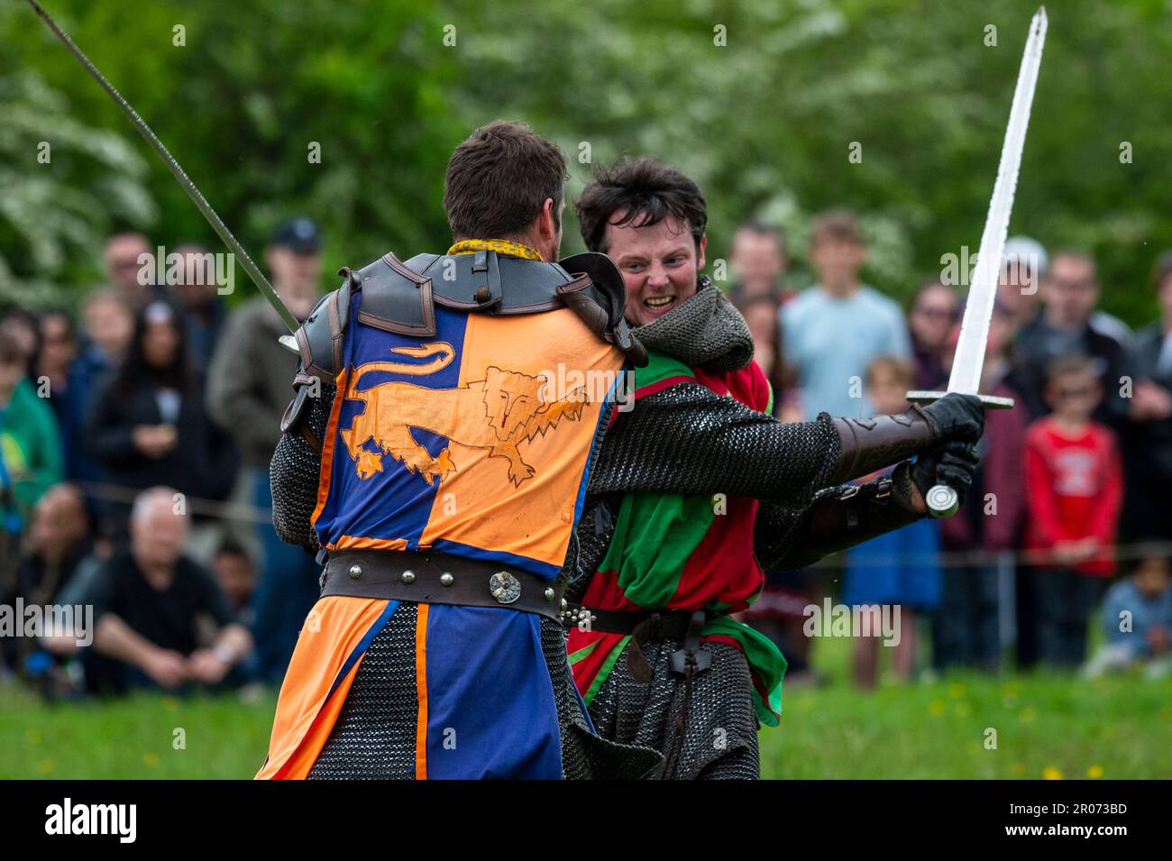Knight Getting Coronated Chalfont, UK. 7 May 2023. Re enactors as armoured knights take part in ...