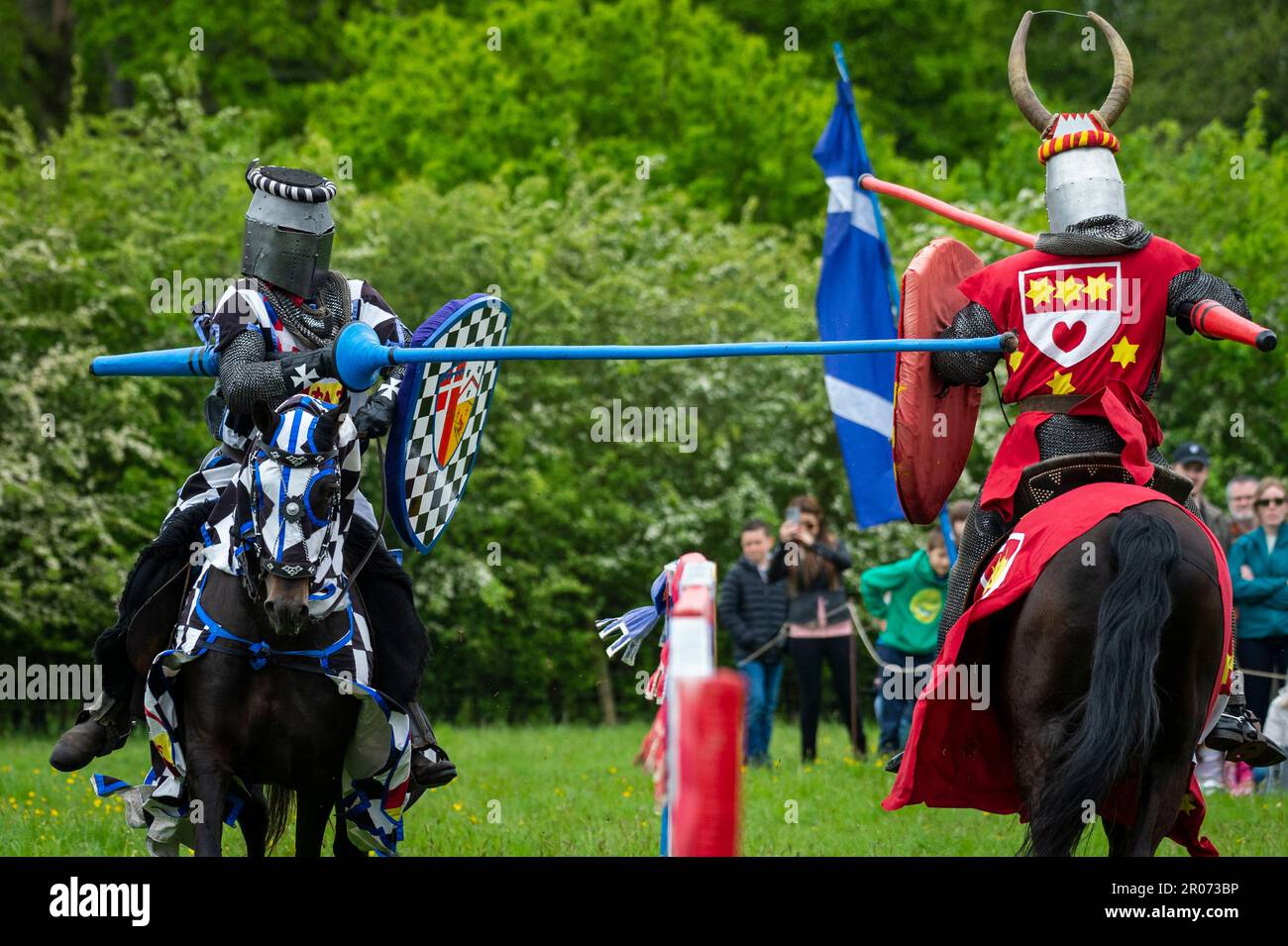 Knight Getting Coronated Chalfont, UK. 7 May 2023. Re enactors as armoured knights take part in ...