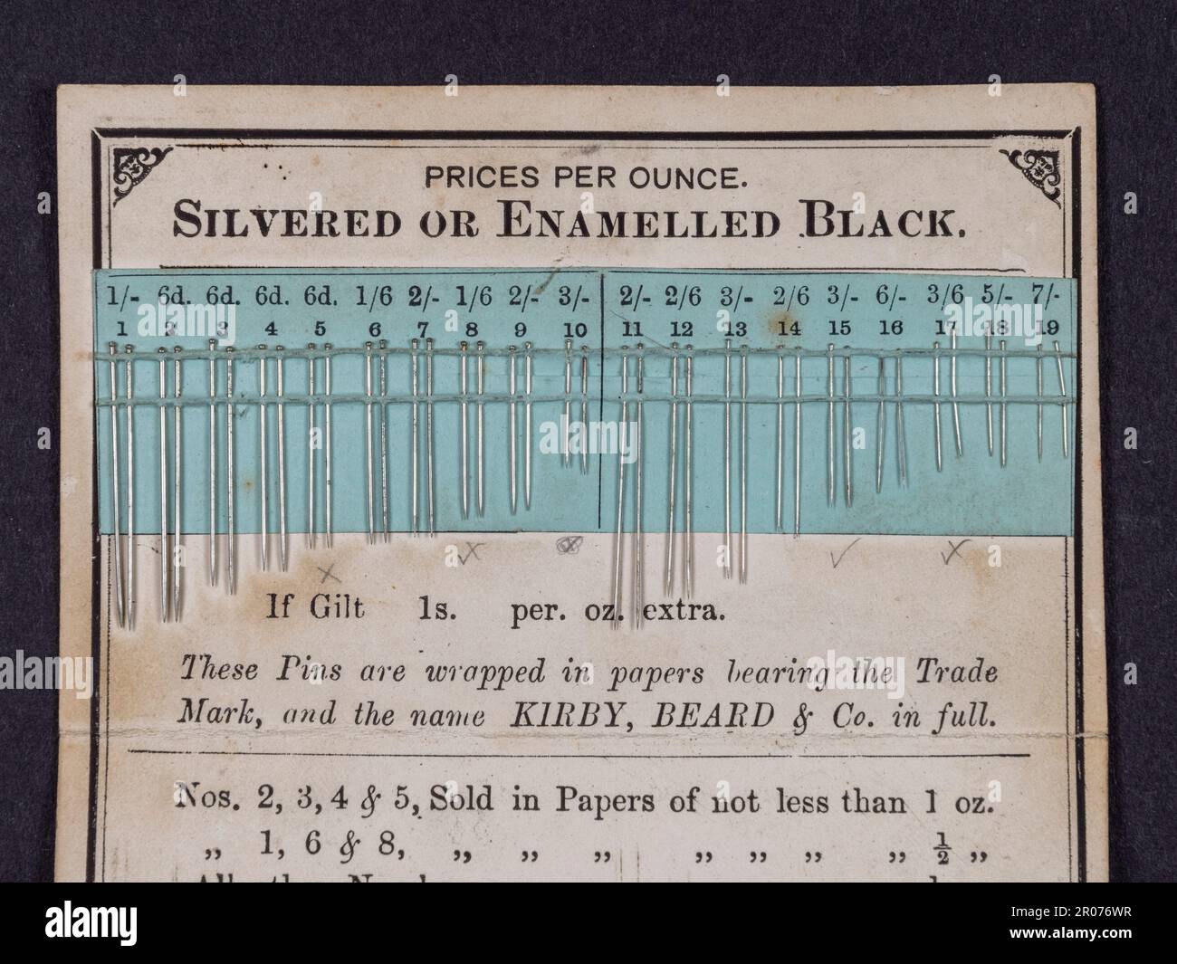 Antique entomological pins (silvered & enamelled black) manufactured by