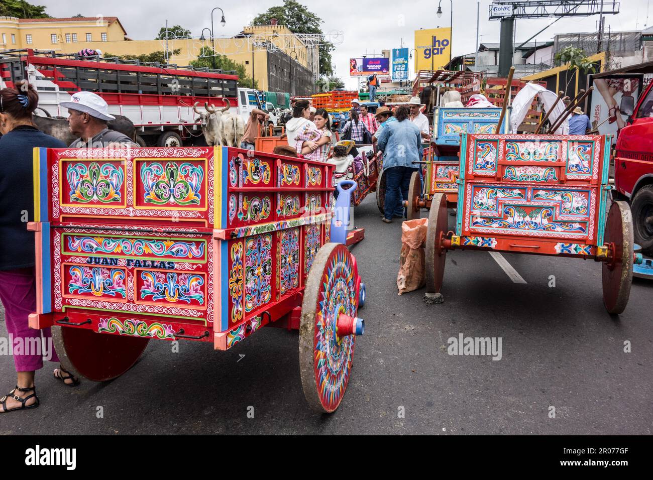 Colorful hand painted ox carts at the end of the annual ox cart parade ...