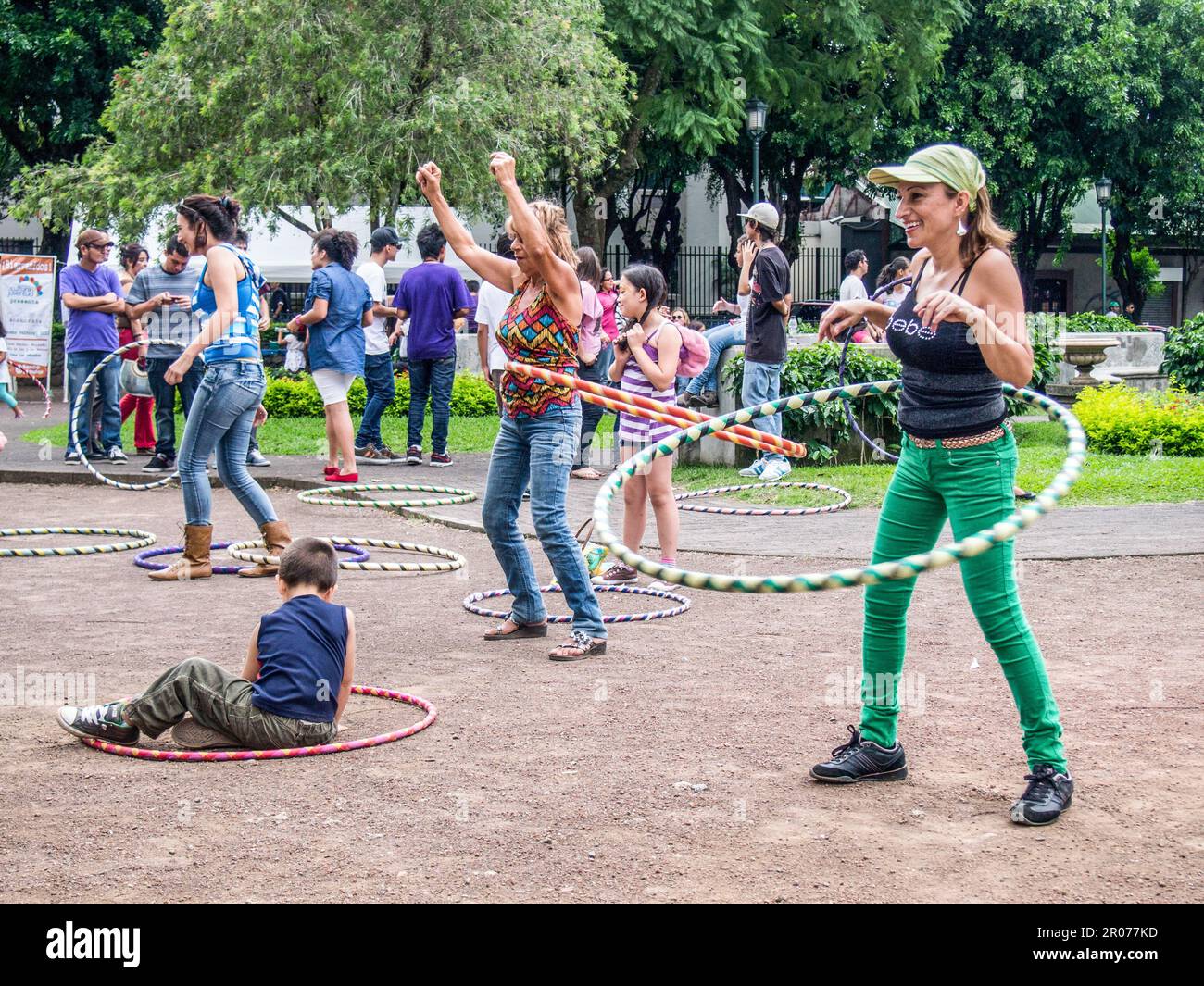Hula's Rixa People working out with hula hoops at a park in San José, Costa Rica ...