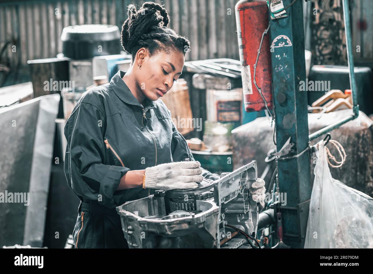 Auto mechanic diagnose and troubleshoots with tools and equipment