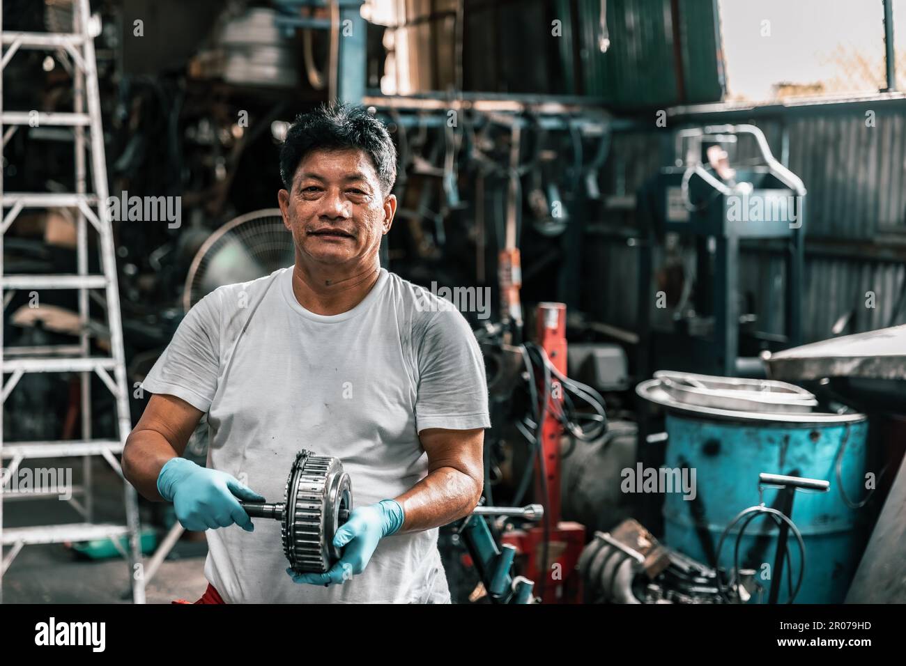 Auto mechanic diagnose and troubleshoots with tools and equipment