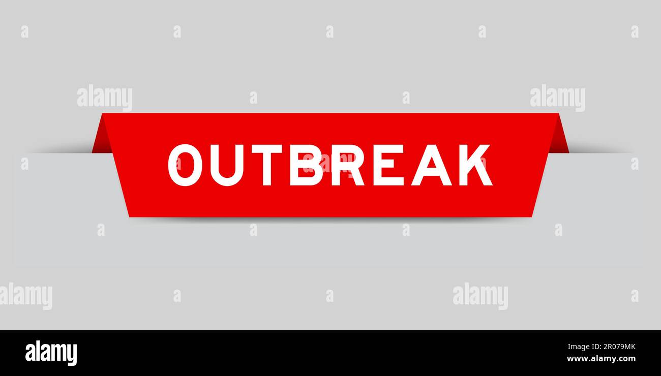 Red color inserted label with word outbreak on gray background Stock Vector