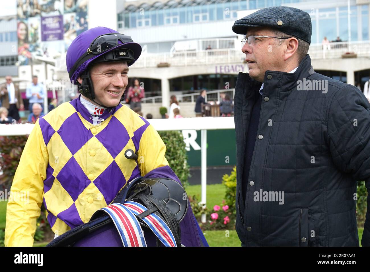 Jockey Colin Keane (left) with trainer Ger Lyons after winning the
