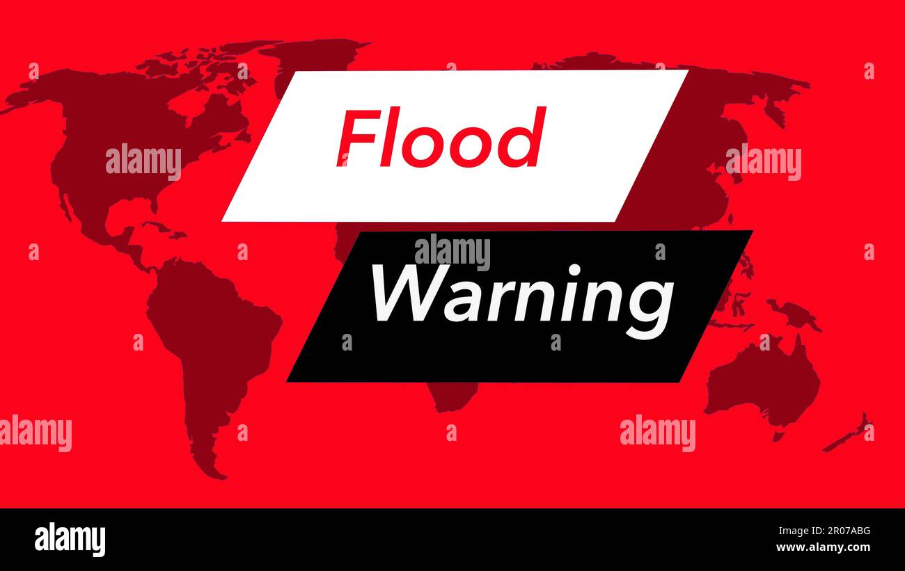 Flood Warning. A television weather banner or icon is seen with a map