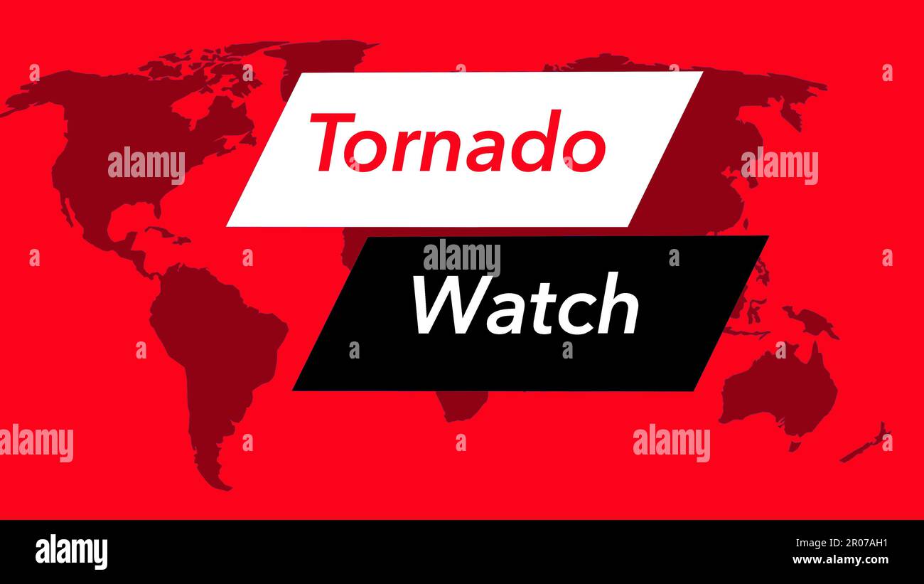 Tornado watch. A television weather banner or icon is seen with a map
