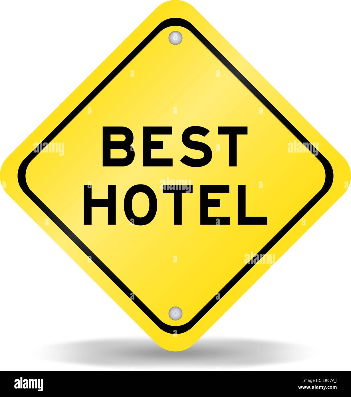 Yellow color transportation sign with word best hotel on white