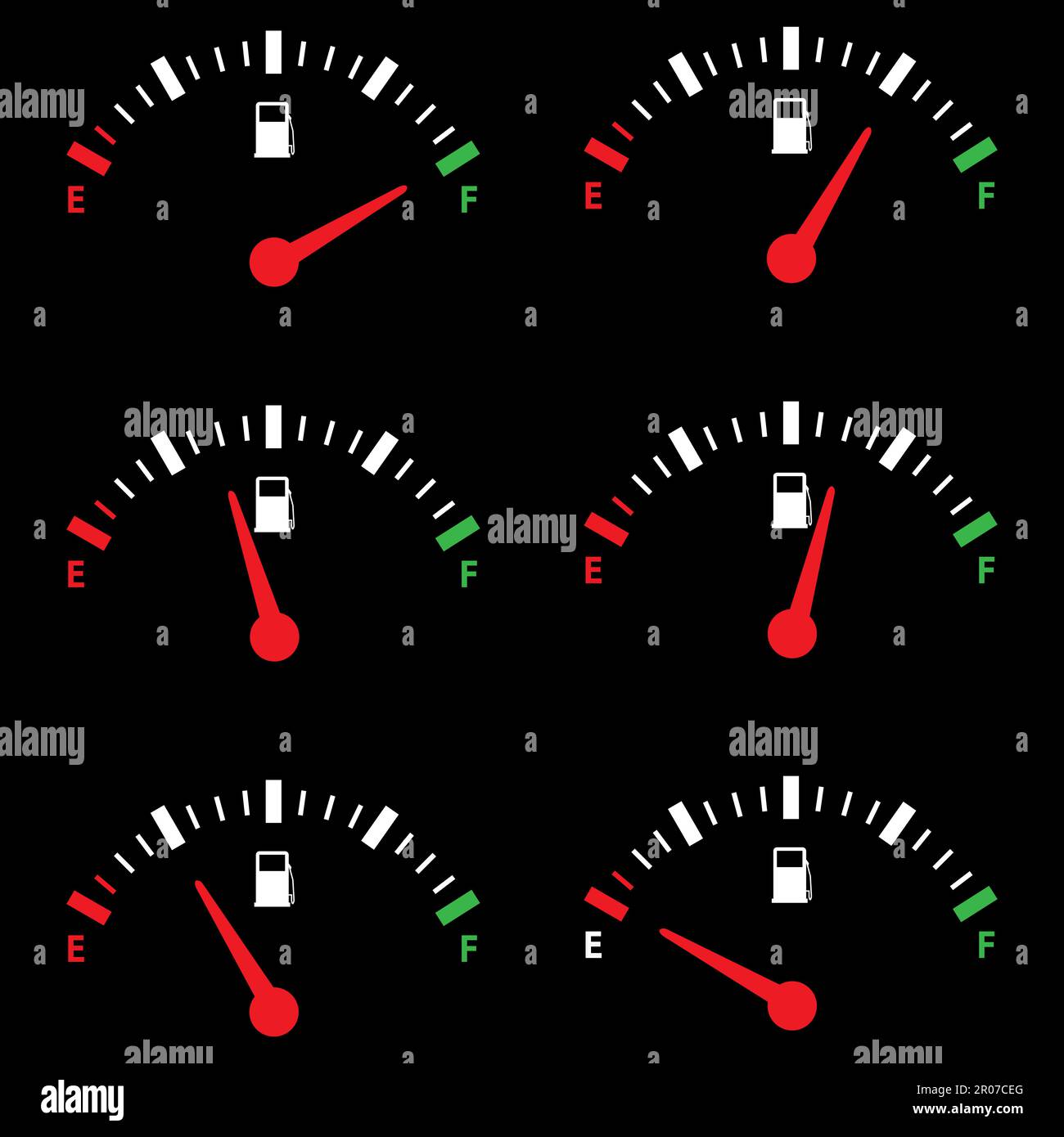 Set of Fuel gauge scales. Fuel meter. Fuel indicator. Gas tank gauge