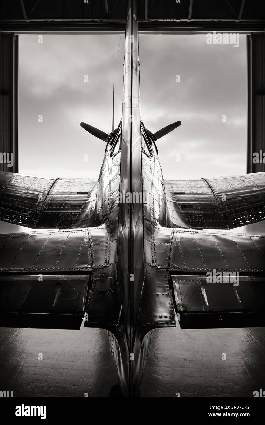 historical aircraft in a hangar waits for the next flight Stock Photo