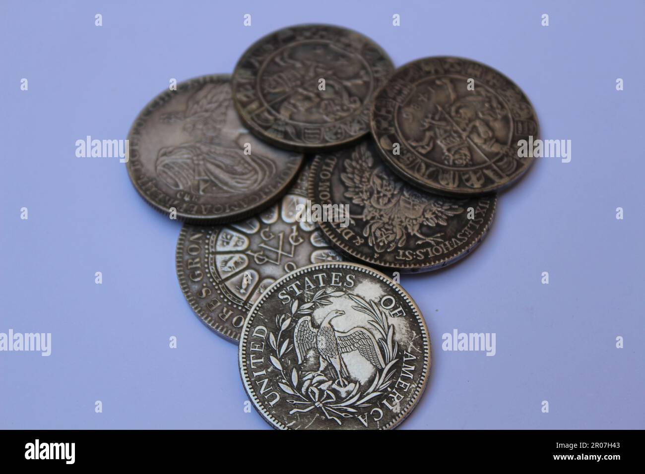 Close up of a collection of different coins set from countries around ...