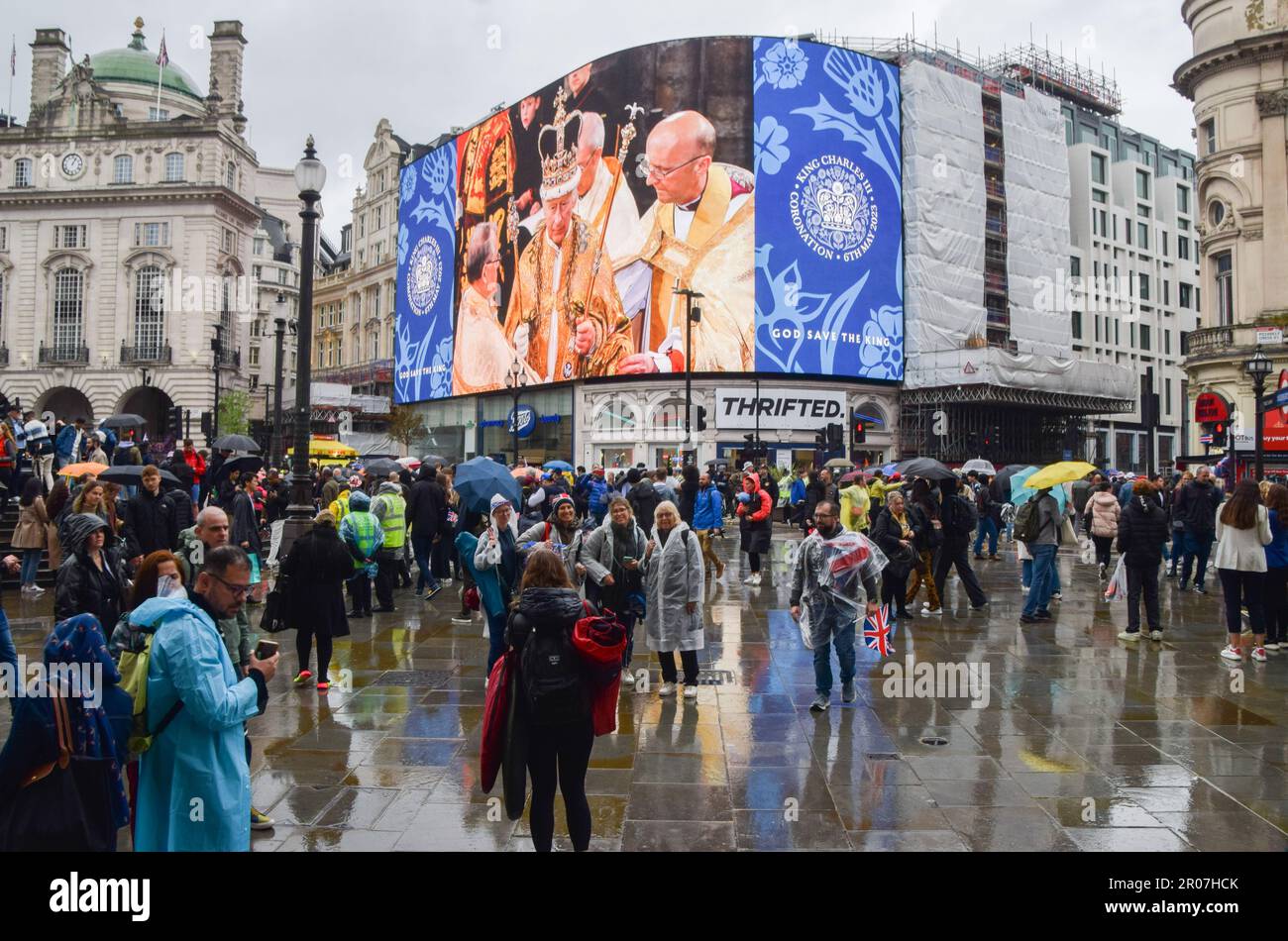 London, UK. 6th May 2023. Piccadilly Lights screen in Piccadilly Circus celebrates the