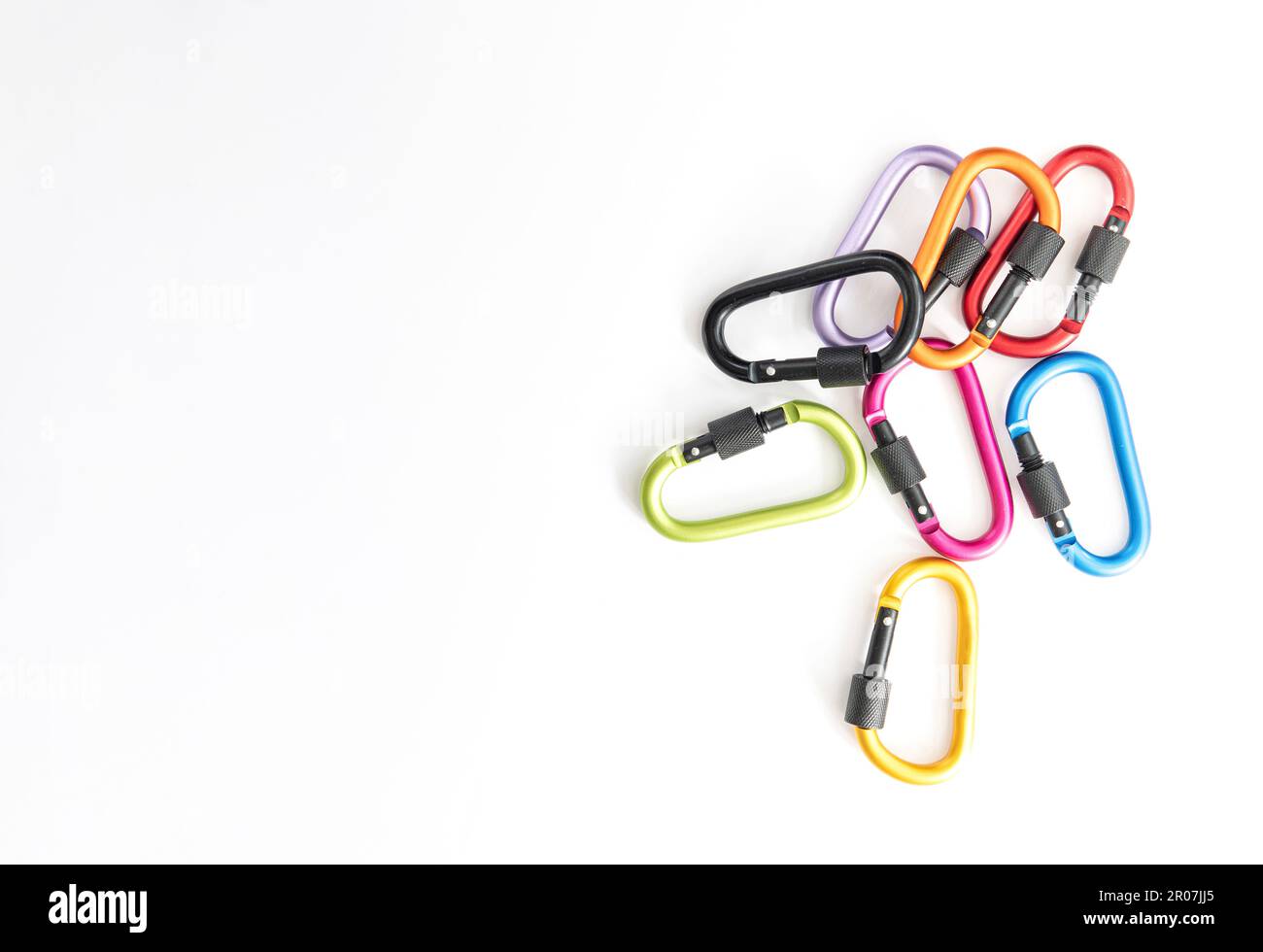Imitation carabiner key rings isolated on a white background. Stock Photo