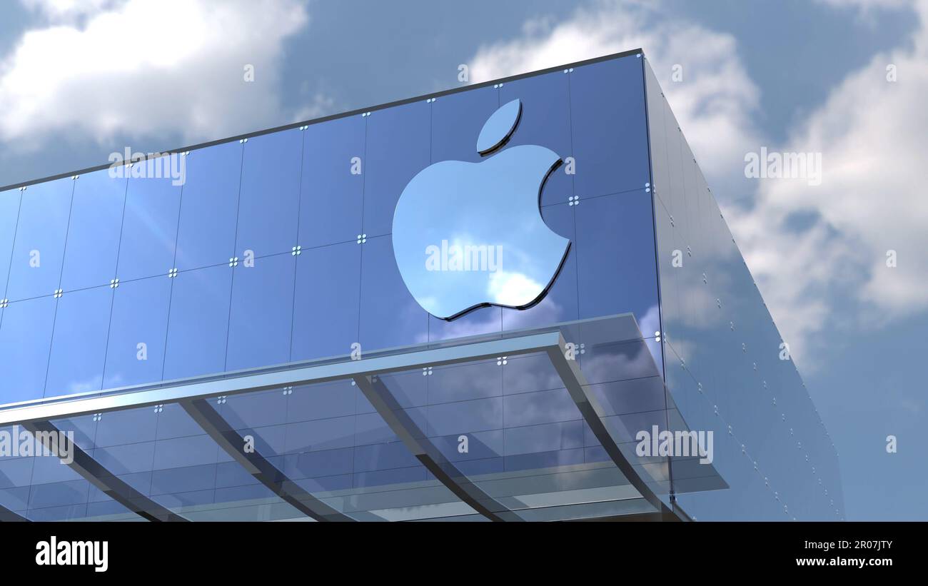 Apple This 4K only editorial footage features a stunning corporate building with a glass façade and a recognizable logo. Stock Photo