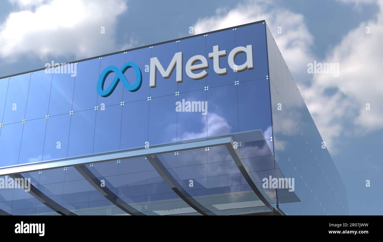 Meta This 4K only editorial footage features a modern office building with blue-tinted glass and a prominent corporate logo. Stock Photo