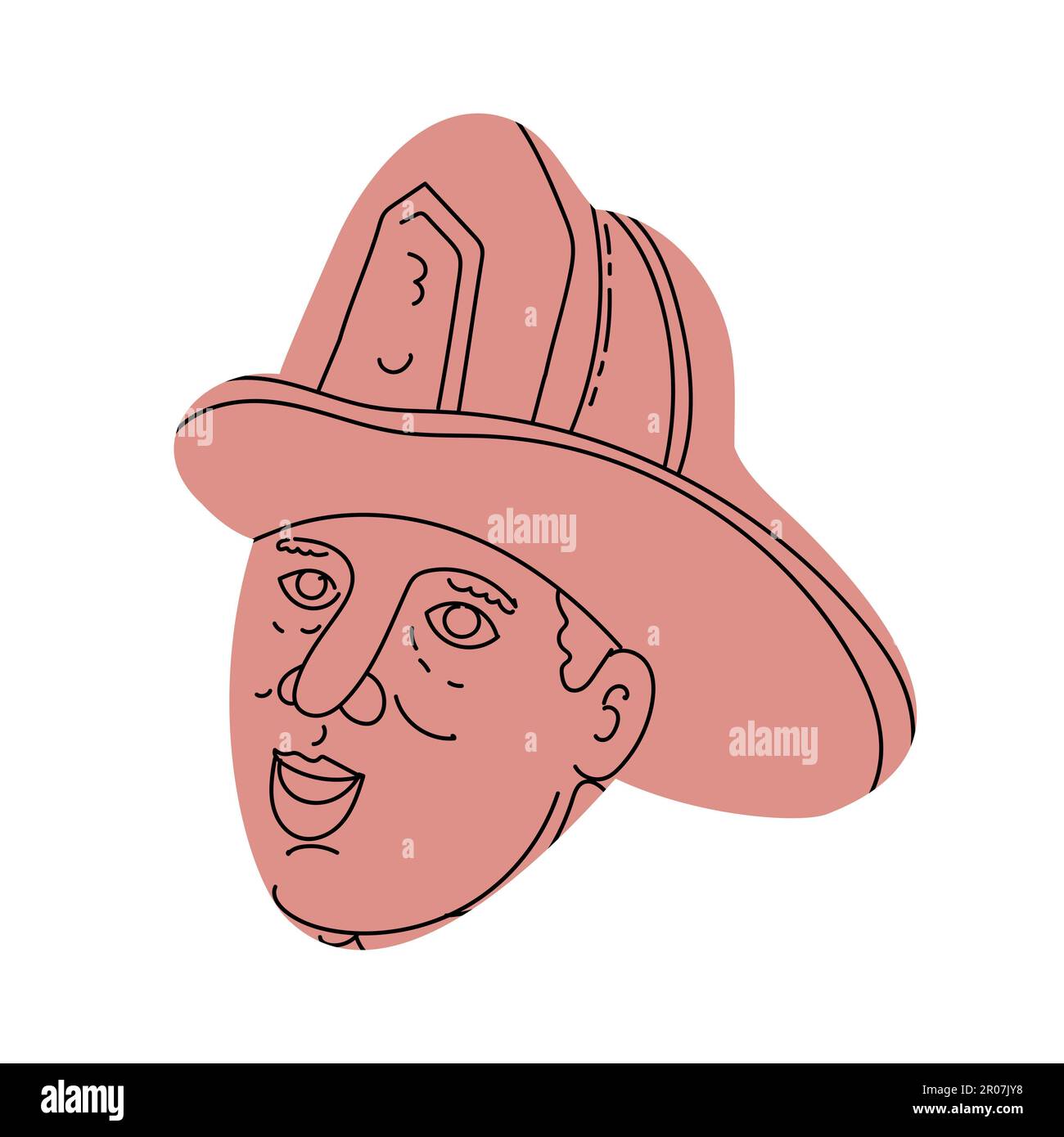 Mono line illustration of head of fireman firefighter emergency rescue worker wearing hat viewed from side done in monoline line drawing art style. Stock Photo