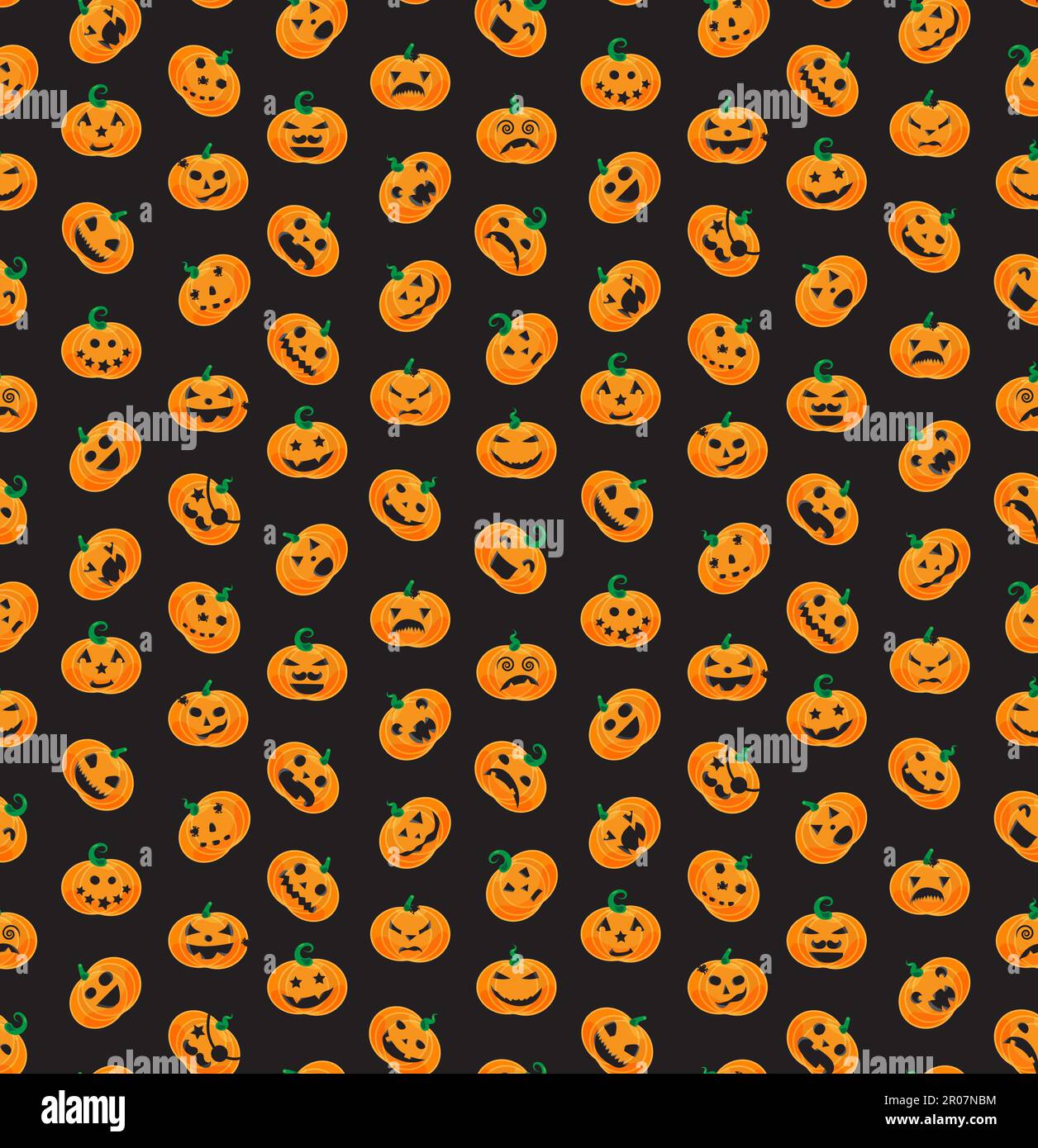 Seamless pattern from Halloween emotional pumpkins. Vector Stock Vector