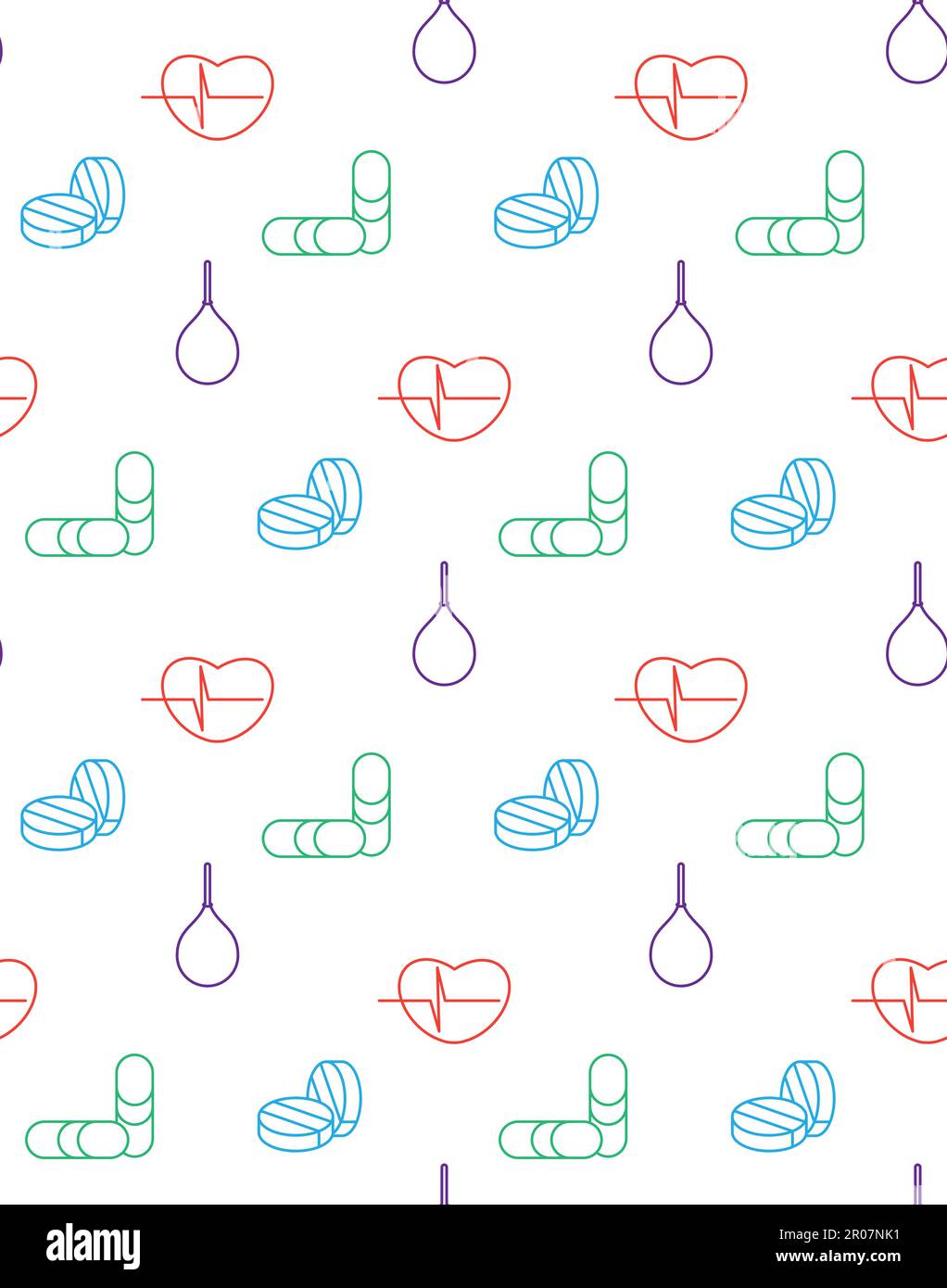 Medicine icons seamless pattern from cardiogram, pill, enema. Vector Stock Vector