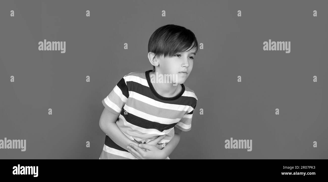 Diarrhea or gastroenteritis health problem. Child holding hands on