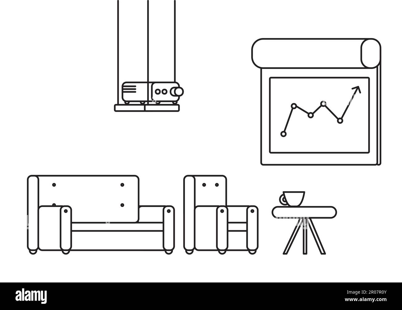 Office work room with projector, board bollard and comfortable seats for multimedia presentation