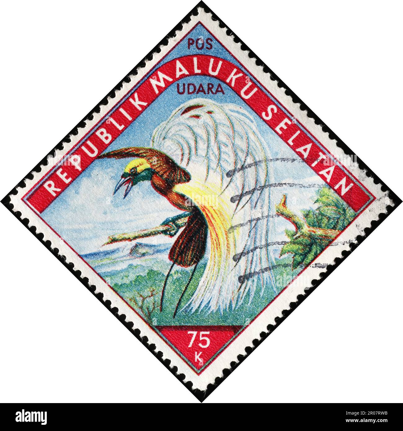 Beautiful bird-of-paradise on stamp of Indonesia Stock Photo