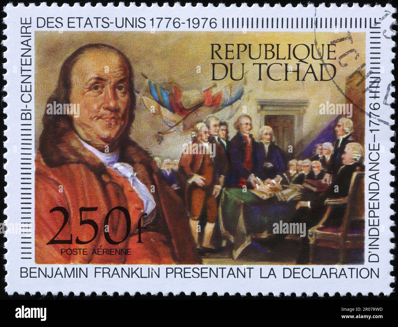 Benjamin Franklyn at Declaration of Independence on postage stamp Stock ...