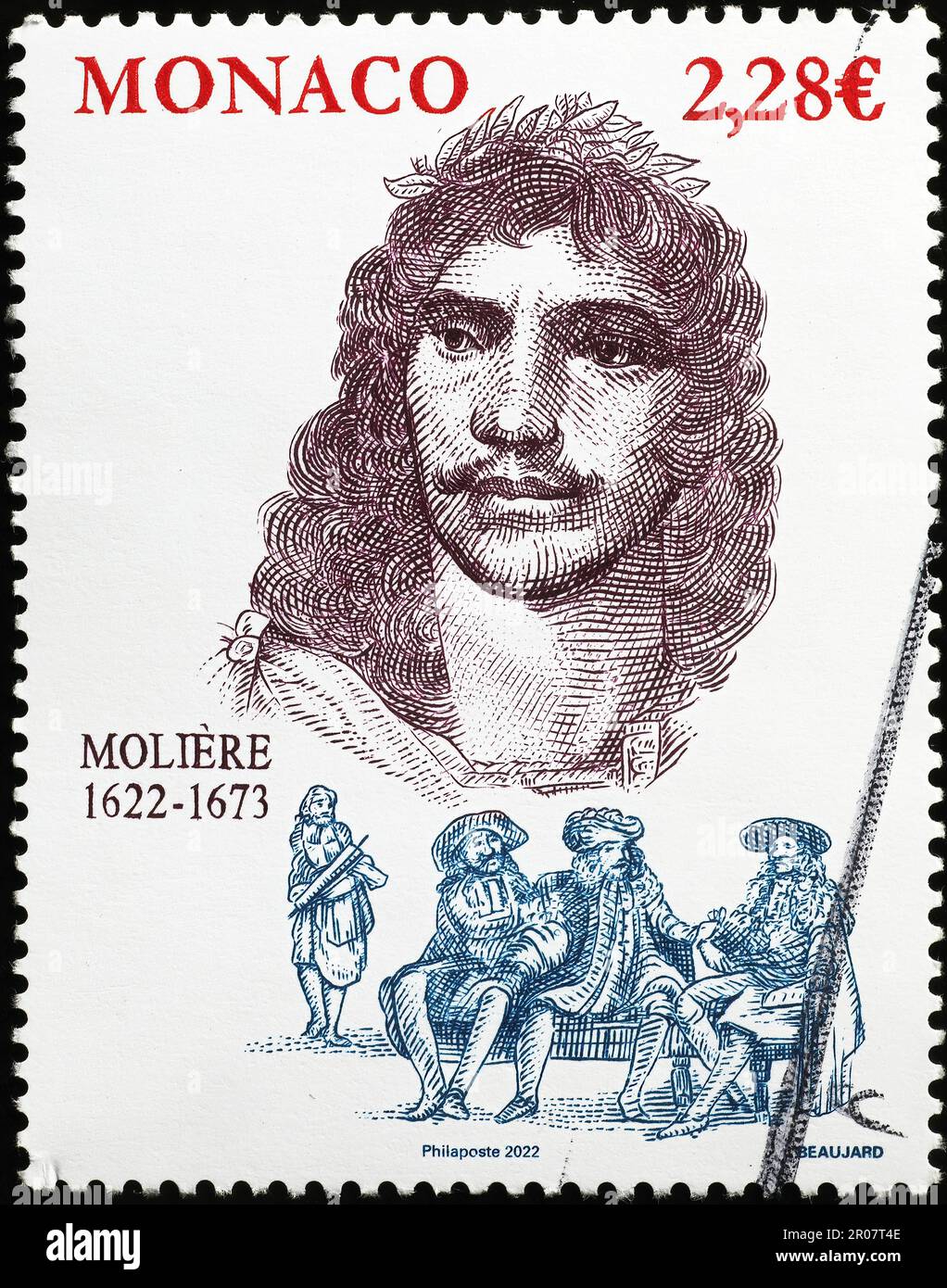 Portrait of Molière on postage stamp Stock Photo