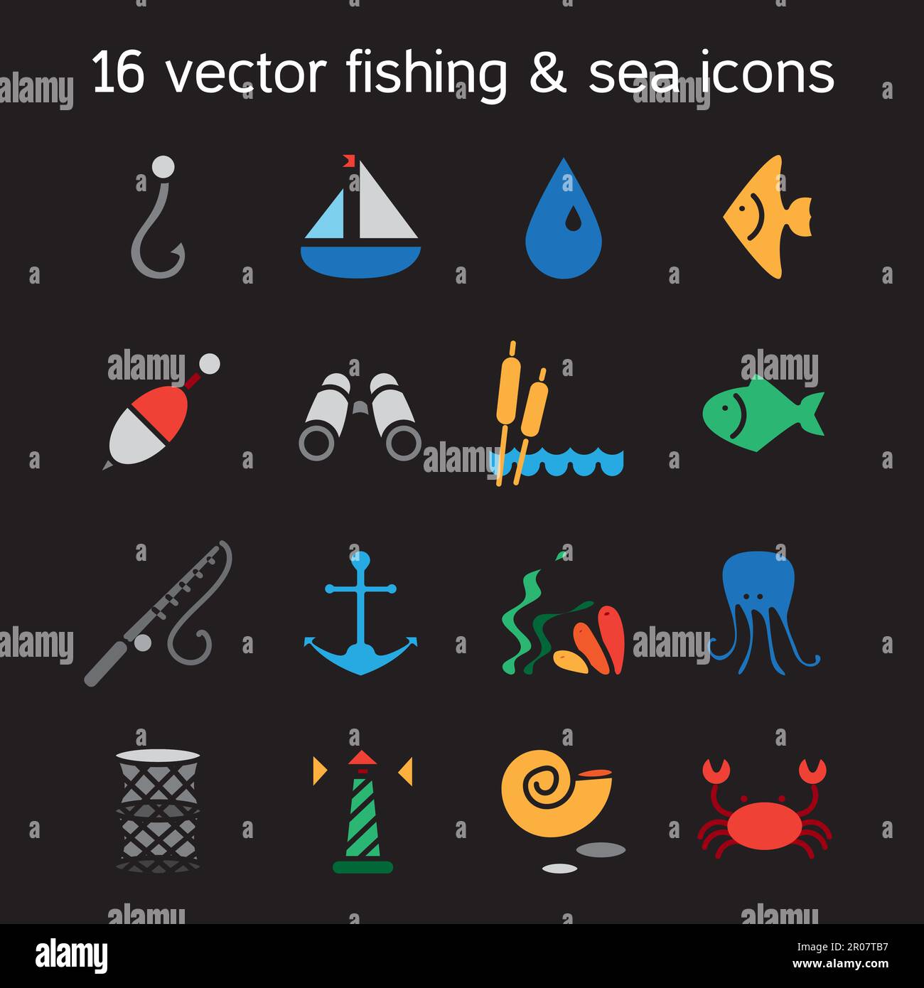 Isolated marine and fishing icons set. Vector Stock Vector Image & Art ...