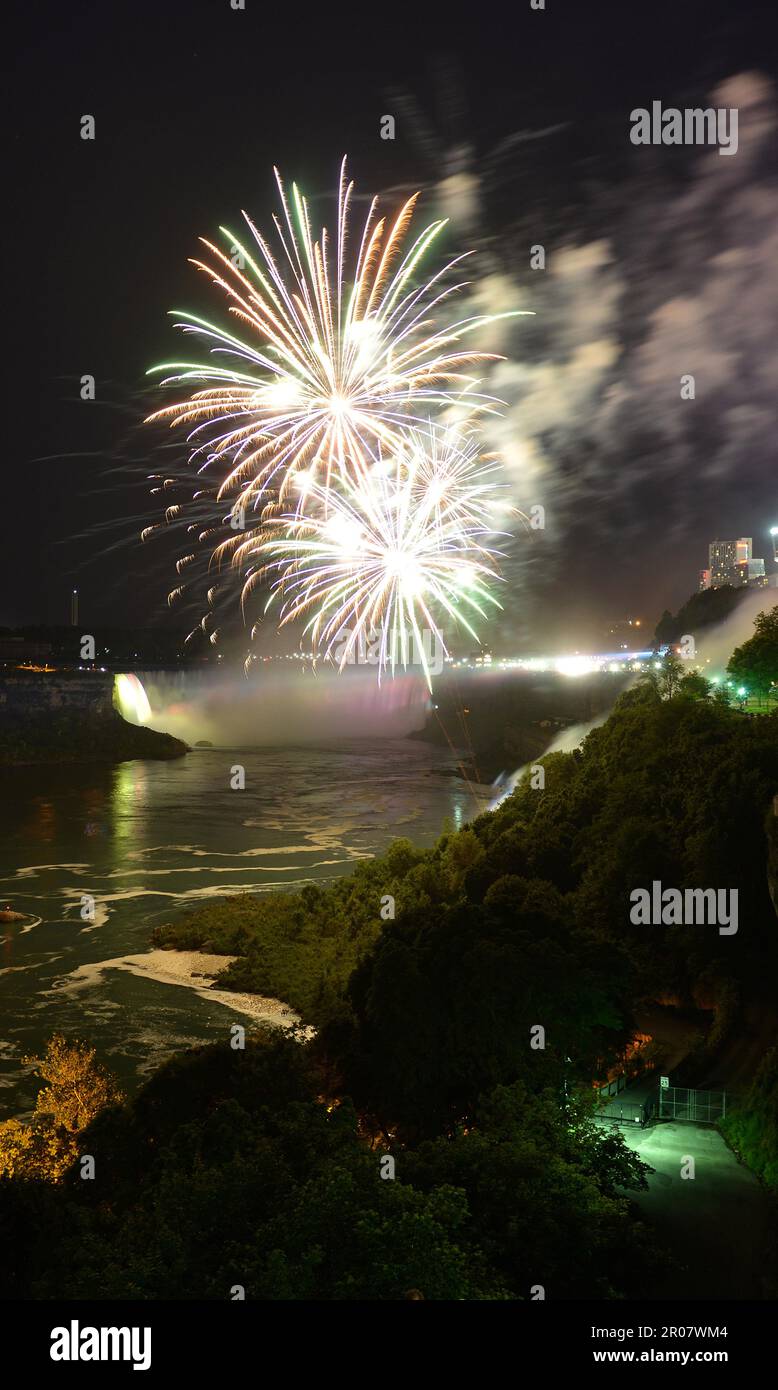 Fireworks, Horseshoe Falls, Niagara Falls, Ontario, Canada Stock Photo