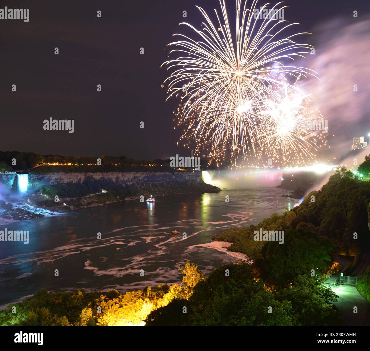Fireworks, Horseshoe Falls, Niagara Falls, Ontario, Canada Stock Photo