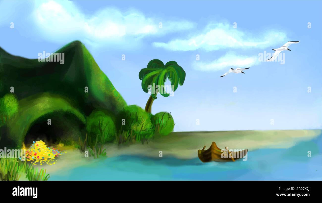 Green island with treasure over ocean water Stock Vector Image & Art