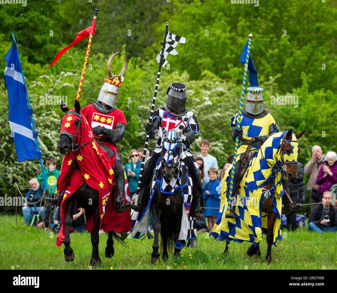 Knight Getting Coronated Chalfont, UK. 7 May 2023. Re enactors as armoured knights take part in ...