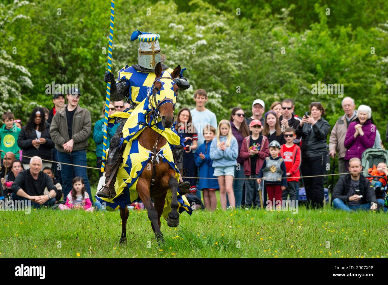 Knight Getting Coronated Chalfont, UK. 7 May 2023. Re enactors as armoured knights take part in ...