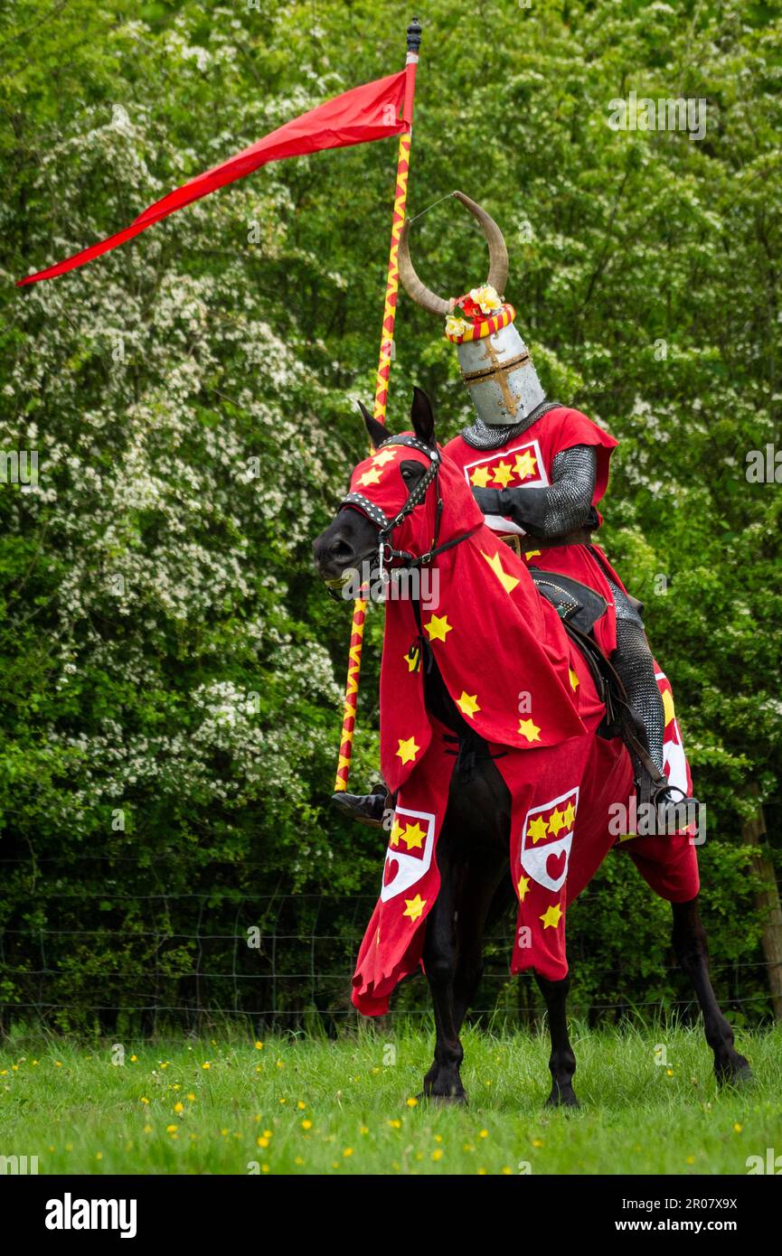 Knight Getting Coronated Chalfont, UK. 7 May 2023. Re enactors as armoured knights take part in ...