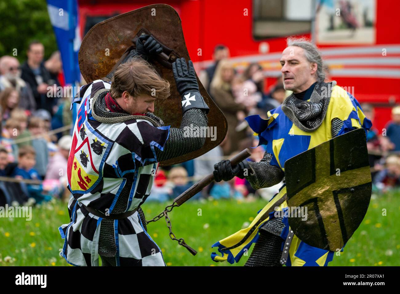 Knight Getting Coronated Chalfont, UK. 7 May 2023. Re enactors as armoured knights take part in ...