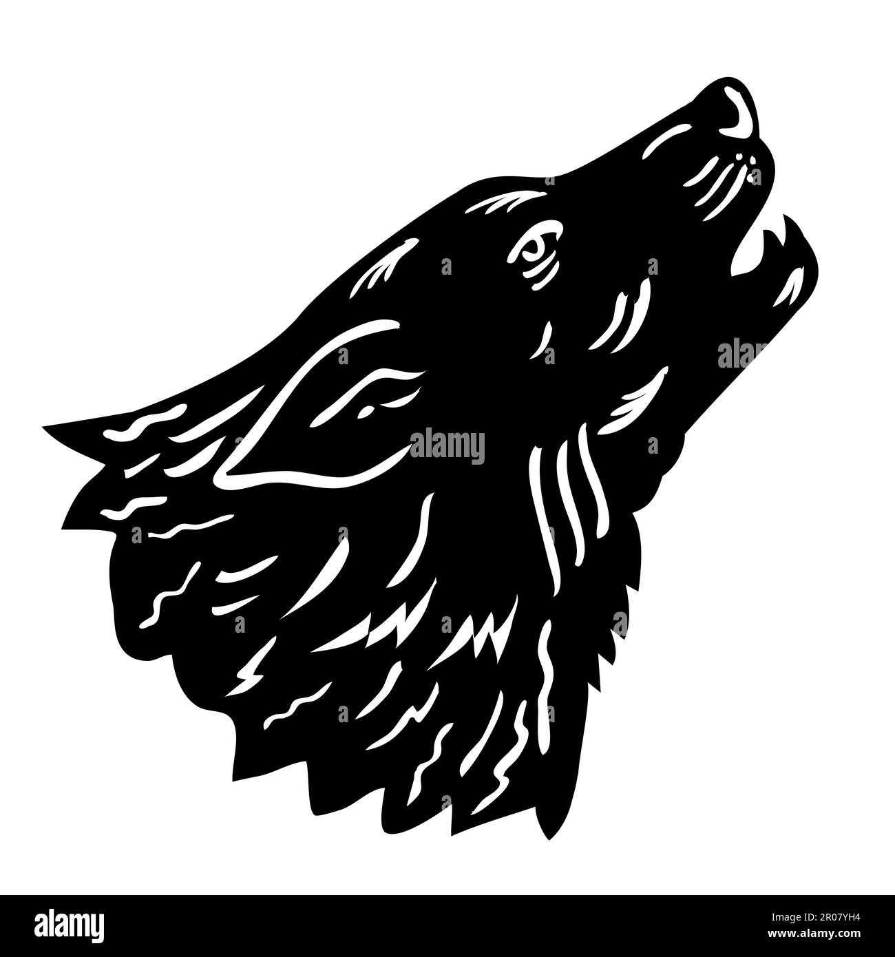 Illustration showing head of wolf or wild dog howling viewed from side done in retro woodcut black and white. Stock Photo
