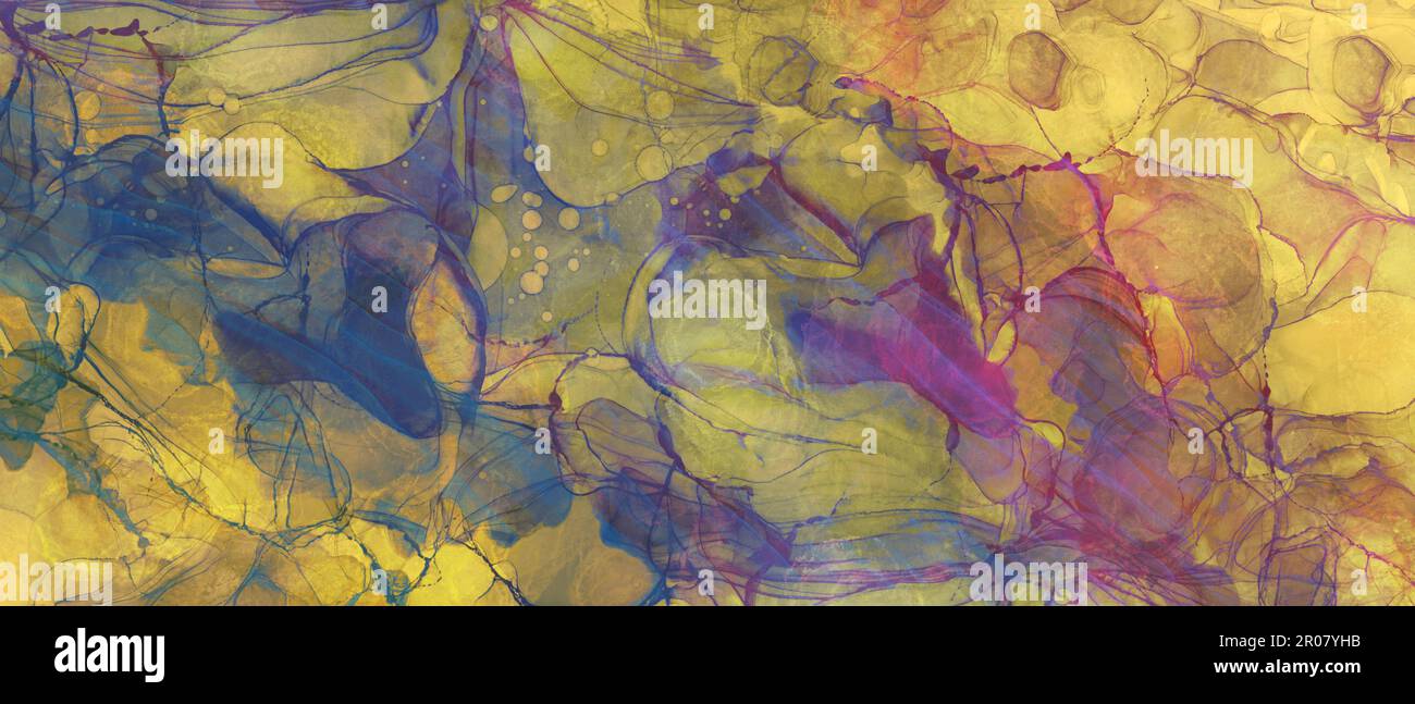 Alcohol ink art marble pattern and layers. Horizontal abstract template ...