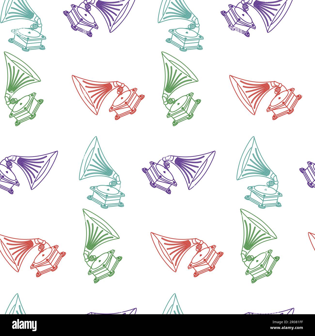Vector seamless hand-drawn pattern with old gramophone in eps Stock Vector