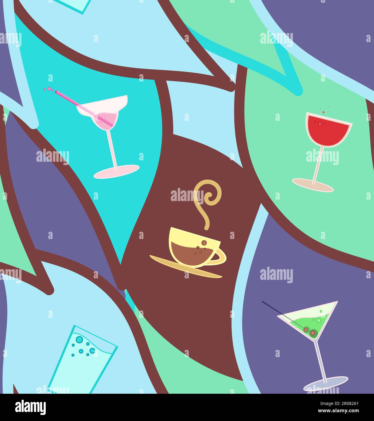 Vector seamless pattern with cocktails, restaurant background Stock Vector