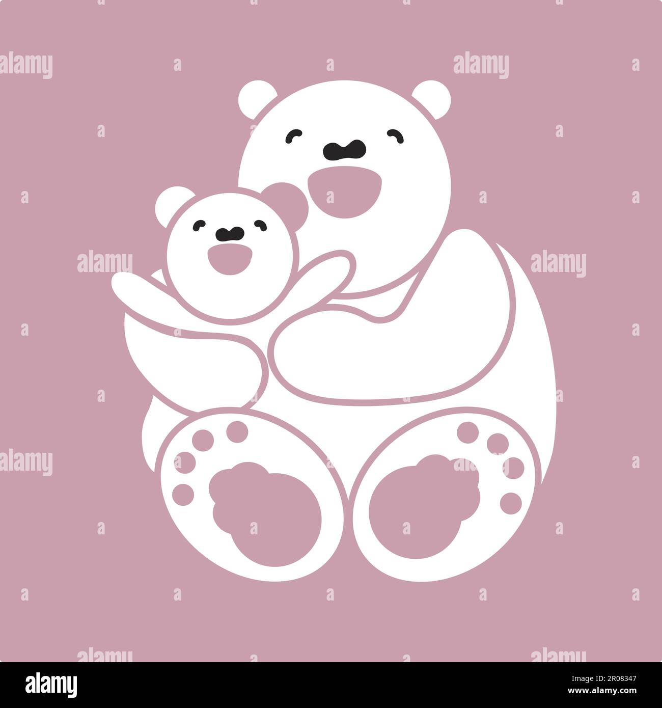 https://c8.alamy.com/comp/2R08347/sticker-card-with-happy-mother-and-child-white-bear-vector-2R08347.jpg