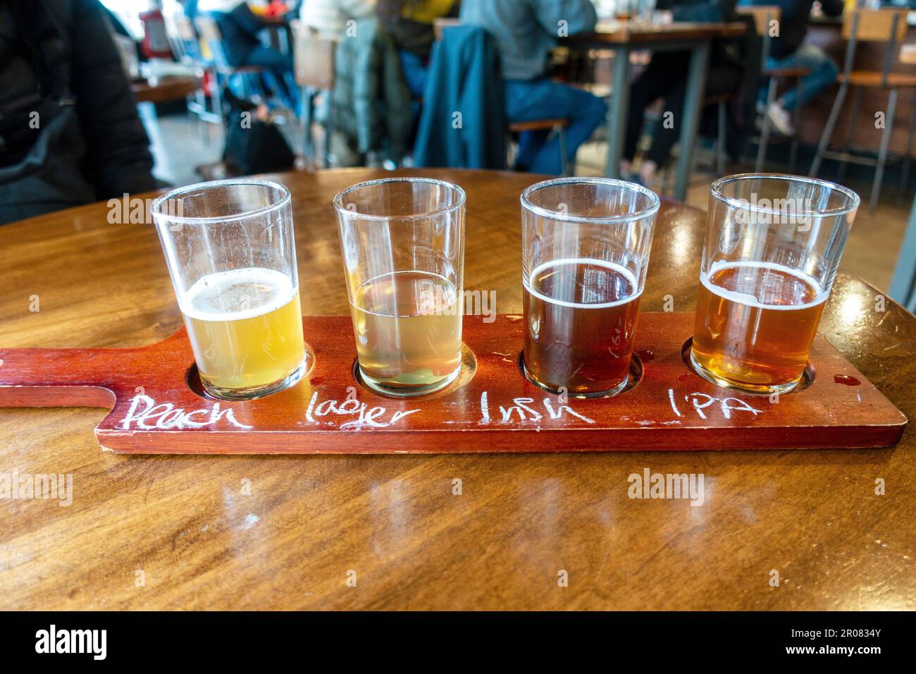 Niagara Brewing Company Flight Of Beer Inside Their Brew Pub Niagara Falls Ontario Canada Four Different Beers To Sample. Stock Photo