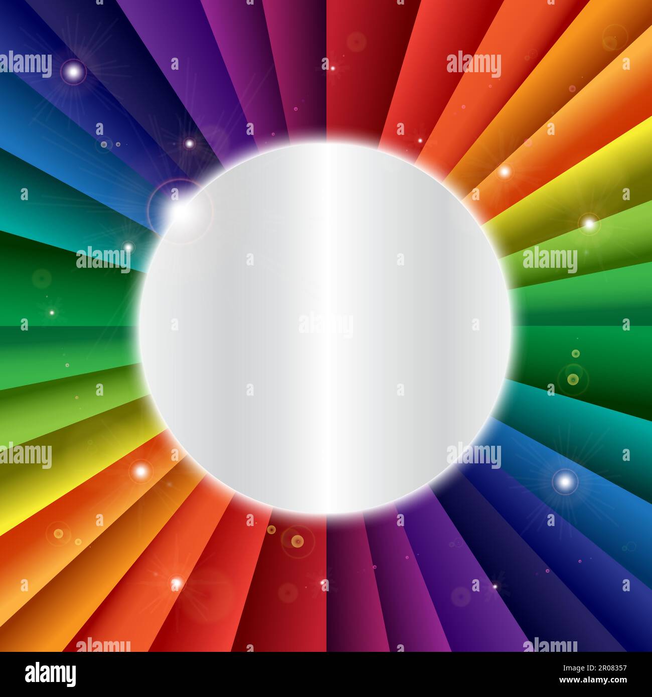 Bright vector rainbow celebration holiday banner, vector background, blank with circle for text Stock Vector