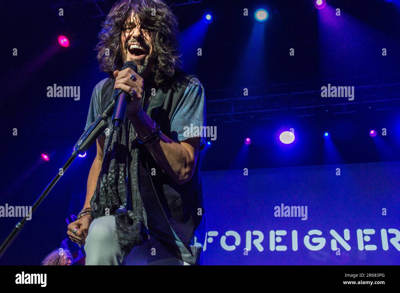 12 April, 2015, Las Vegas, Nevada: Vocalist Kelly Hansen performs with Foreigner at a corporate show. Stock Photo