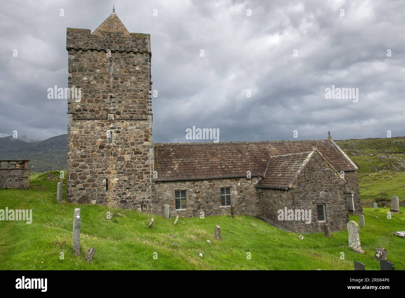 St Clement's Church and Graveyard, Rodel, Harris, Isle of Harris, Hebrides, Outer Hebrides, Western Isles, Scotland, United Kingdom, Great Britain Stock Photo