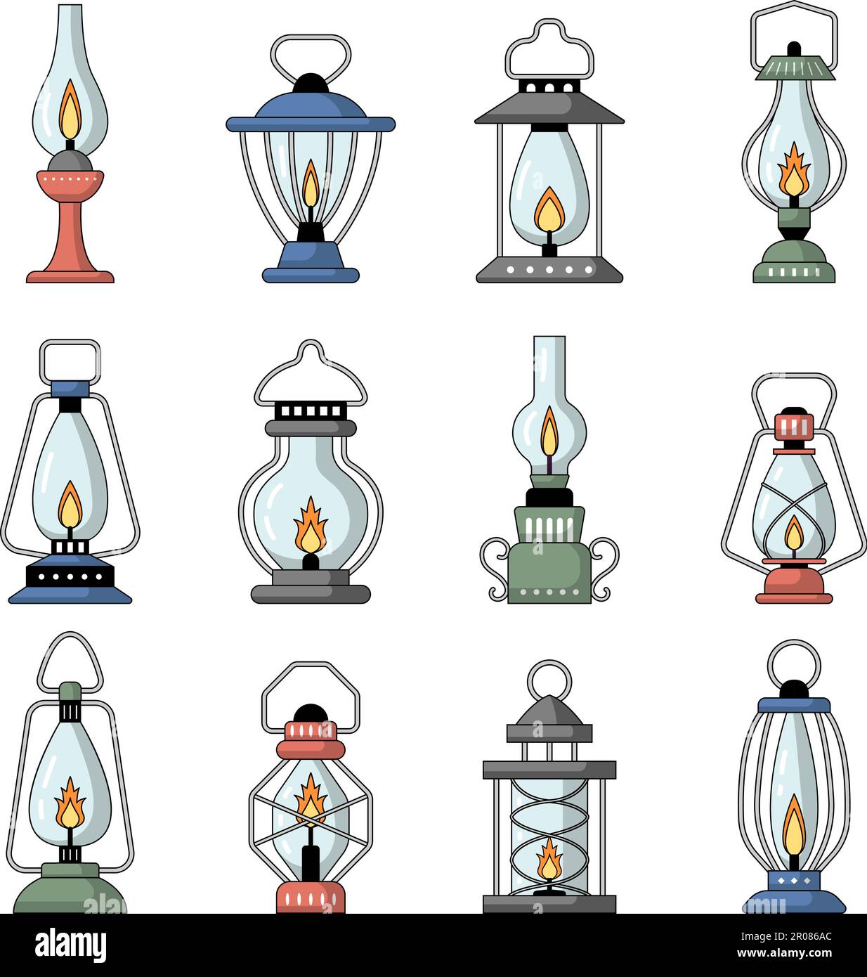 Vintage lanterns. Silhouettes of gas lamps recent vector retro night equipment Stock Vector