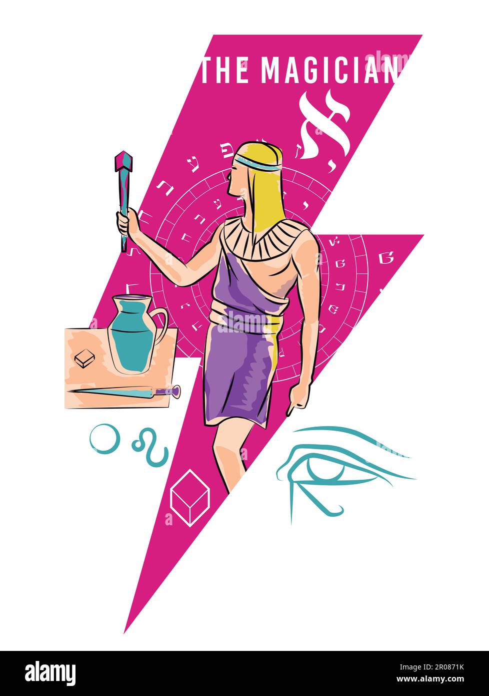 first egyptian tarot card called The Magician. vector illustration to